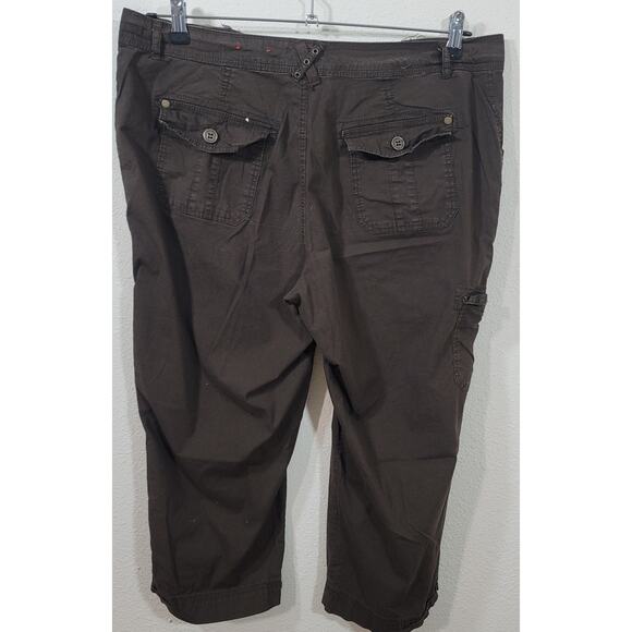 Dressbarn Brown Flat Front Cargo Cropped Pant 16 Lightweight Side Pocket Stretch - Picture 2 of 7